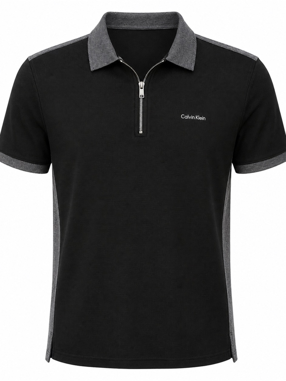 Calvin Klein Black Polo with Heather Gray Trim and Zip